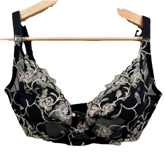 Felina Lingerie 34DDD Sheer Black Lace Floral Coquette Underwire Bra Romantic - Picture 1 of 10